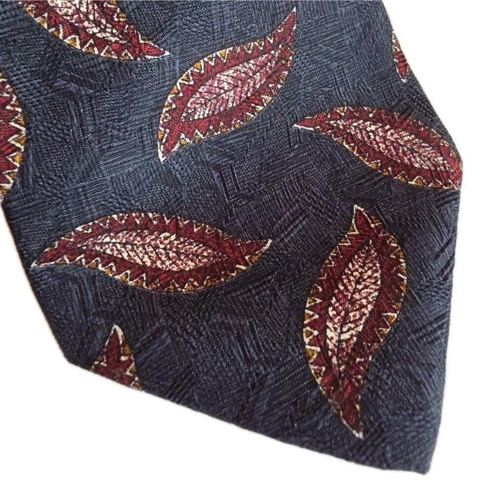 100% Silk Tie LANDS' END Vintage Handmade in USA  Navy Blue Burgundy 3.5" wide